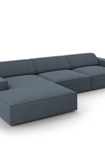 MICADONI Jodie hjrnesofa, venstre, 4 sder - bl stof og sort plastik