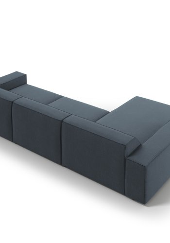 MICADONI Jodie hjrnesofa, venstre, 4 sder - bl stof og sort plastik