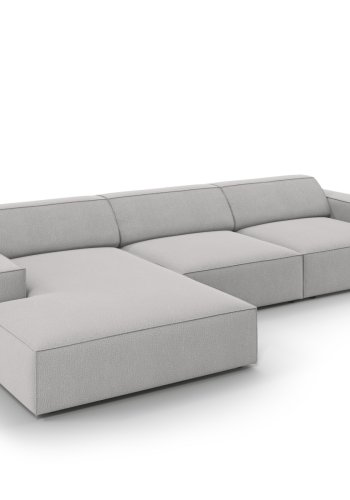 MICADONI Jodie hjrnesofa, venstre, 4 sder - gr stof og sort plastik