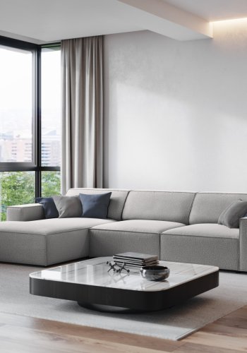 MICADONI Jodie hjrnesofa, venstre, 4 sder - gr stof og sort plastik