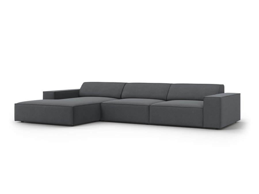 MICADONI Jodie hjrnesofa, venstre, 4 sder - antracitgr stof og sort plastik