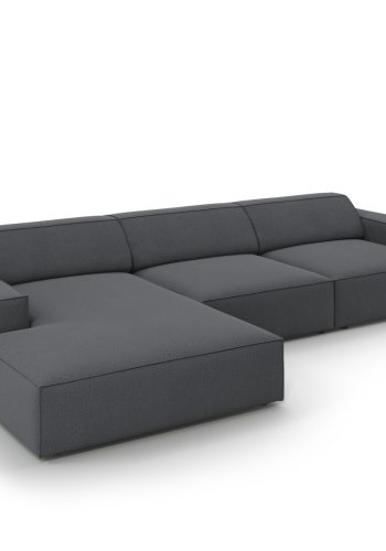 MICADONI Jodie hjrnesofa, venstre, 4 sder - antracitgr stof og sort plastik