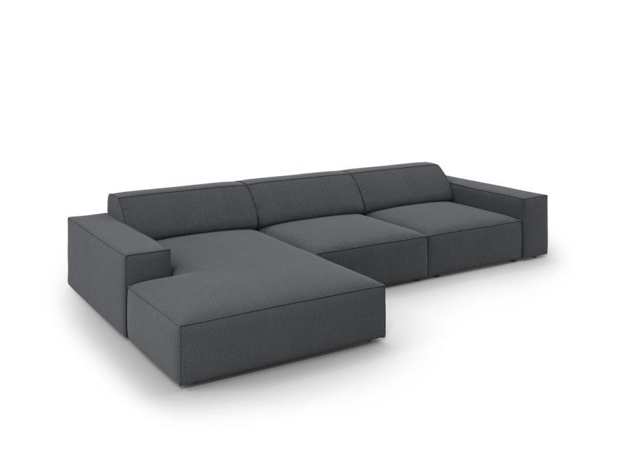 MICADONI Jodie hjrnesofa, venstre, 4 sder - antracitgr stof og sort plastik