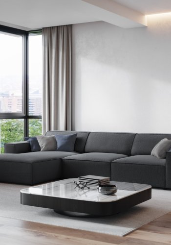 MICADONI Jodie hjrnesofa, venstre, 4 sder - antracitgr stof og sort plastik