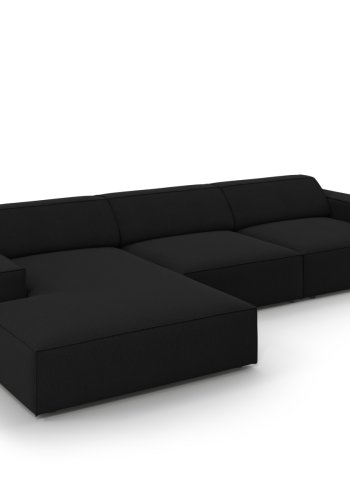 MICADONI Jodie hjrnesofa, venstre, 4 sder - sort stof og sort plastik
