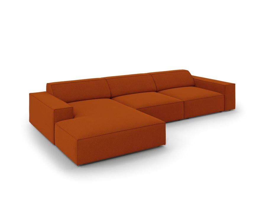 MICADONI Jodie hjrnesofa, venstre, 4 sder - orange stof og sort plastik