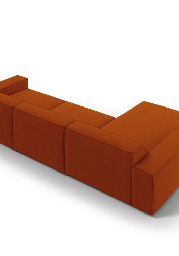 MICADONI Jodie hjrnesofa, venstre, 4 sder - orange stof og sort plastik