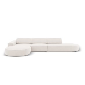 MICADONI Jodie hjrnesofa, venstre, 4 sder - beige stof og sort plastik