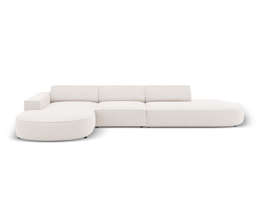 MICADONI Jodie hjrnesofa, venstre, 4 sder - beige stof og sort plastik