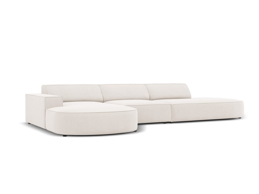 MICADONI Jodie hjrnesofa, venstre, 4 sder - beige stof og sort plastik