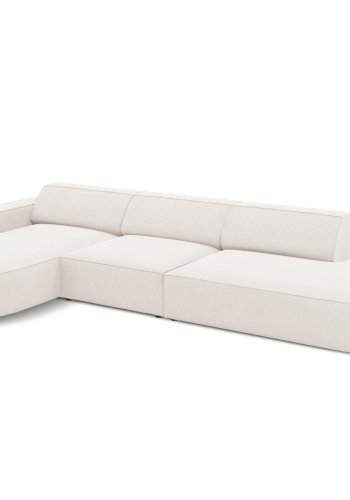 MICADONI Jodie hjrnesofa, venstre, 4 sder - beige stof og sort plastik