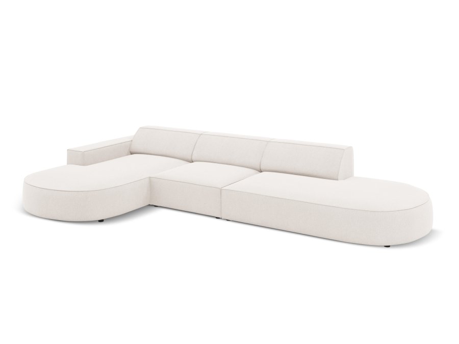 MICADONI Jodie hjrnesofa, venstre, 4 sder - beige stof og sort plastik