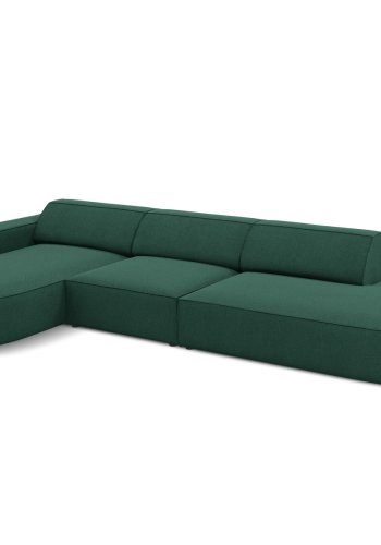 MICADONI Jodie hjrnesofa, venstre, 4 sder - grn stof og sort plastik