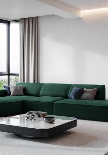 MICADONI Jodie hjrnesofa, venstre, 4 sder - grn stof og sort plastik