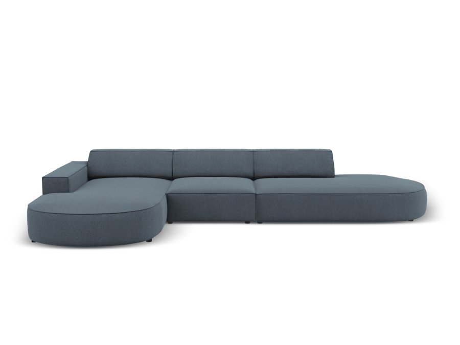 MICADONI Jodie hjrnesofa, venstre, 4 sder - bl stof og sort plastik66x70