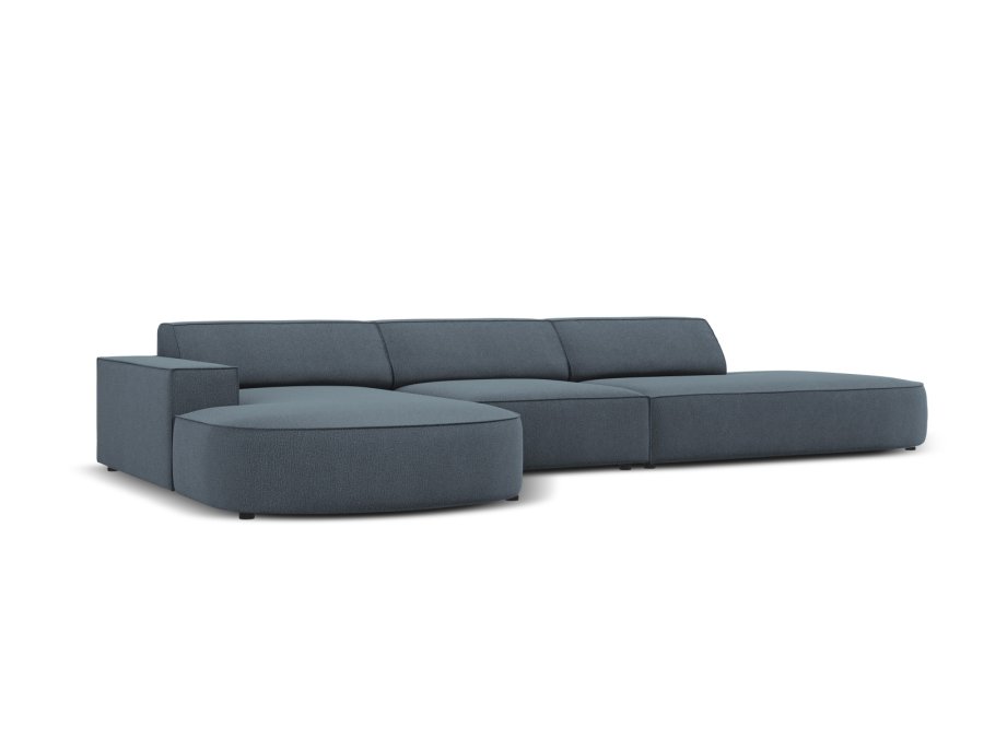 MICADONI Jodie hjrnesofa, venstre, 4 sder - bl stof og sort plastik66x70
