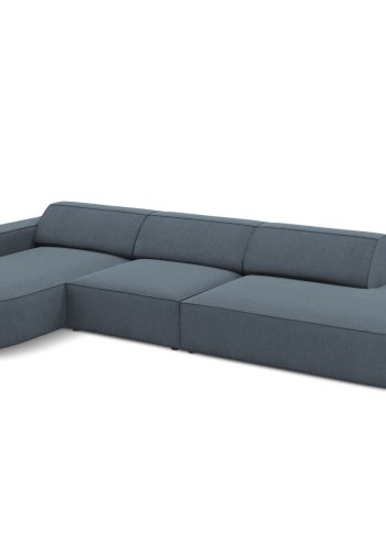 MICADONI Jodie hjrnesofa, venstre, 4 sder - bl stof og sort plastik66x70