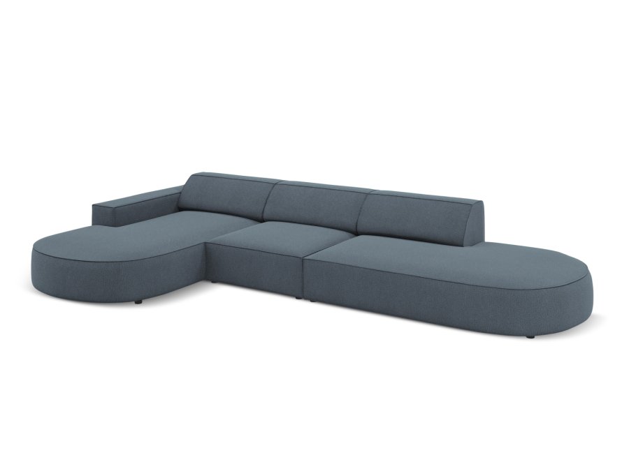 MICADONI Jodie hjrnesofa, venstre, 4 sder - bl stof og sort plastik66x70