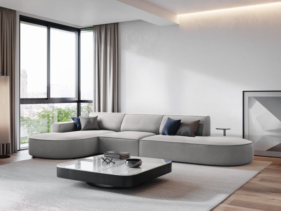 MICADONI Jodie hjrnesofa, venstre, 4 sder - gr stof og sort plastik