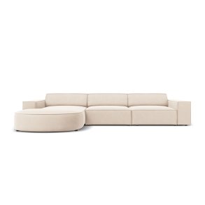  MICADONI Jodie hjrnesofa, venstre, 4 sder - beige fljl og sort plastik
