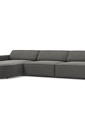 MICADONI Jodie hjrnesofa, venstre, 4 sder - gr fljl og sort plastik