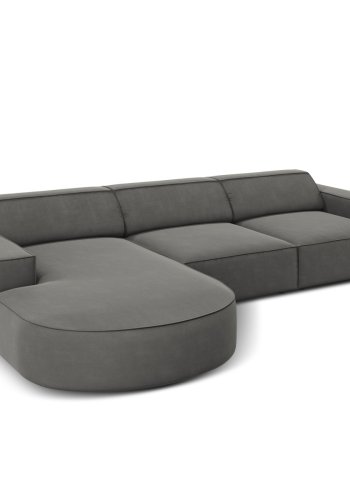 MICADONI Jodie hjrnesofa, venstre, 4 sder - gr fljl og sort plastik