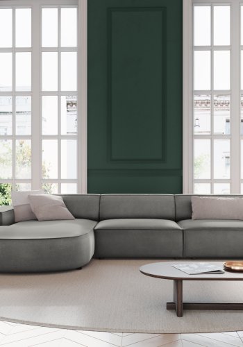 MICADONI Jodie hjrnesofa, venstre, 4 sder - gr fljl og sort plastik