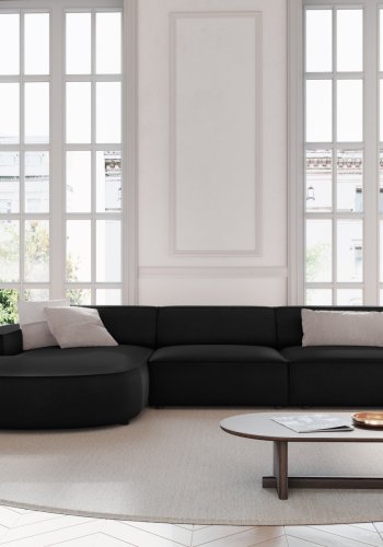   Micadoni  MICADONI Jodie hjrnesofa, venstre, 4 sder - sort fljl og sort plastik
