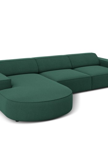 MICADONI Jodie hjrnesofa, venstre, 4 sder - grn stof og sort plastik