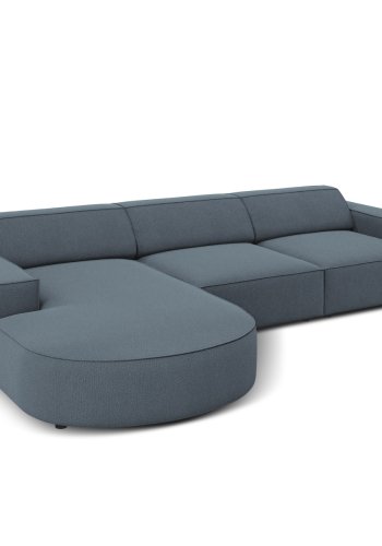 MICADONI Jodie hjrnesofa, venstre, 4 sder - bl stof og sort plastik
