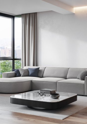 MICADONI Jodie hjrnesofa, venstre, 4 sder - gr stof og sort plastik