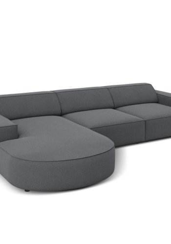 MICADONI Jodie hjrnesofa, venstre, 4 sder - antracitgr stof og sort plastik