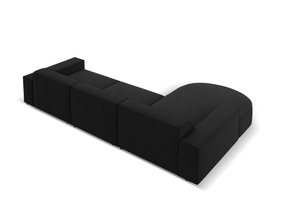 MICADONI Jodie hjrnesofa, venstre, 4 sder - sort stof og sort plastik