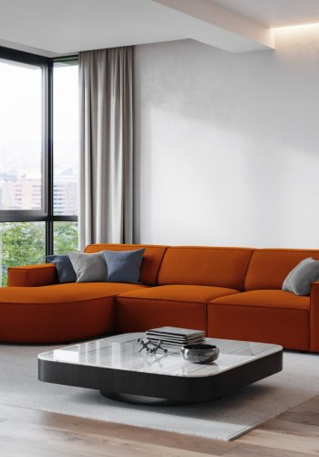 MICADONI Jodie hjrnesofa, venstre, 4 sder - orange stof og sort plastik