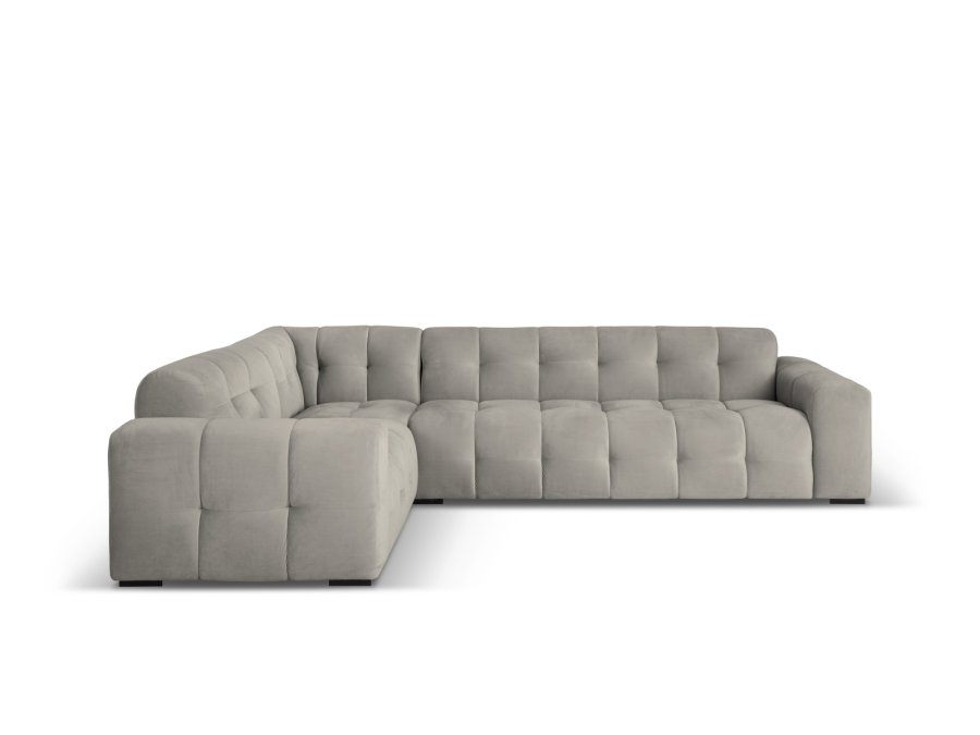 MICADONI Kendal hjrnesofa, venstre, 6 sder - antracitgr fljl og sort bgetr