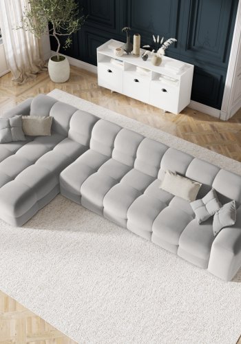 MICADONI Kendal hjrnesofa, venstre, 5 sder - gr fljl og sort bgetr