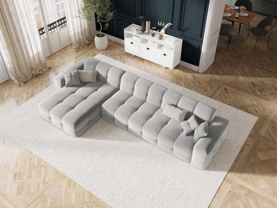 MICADONI Kendal hjrnesofa, venstre, 5 sder - gr fljl og sort bgetr