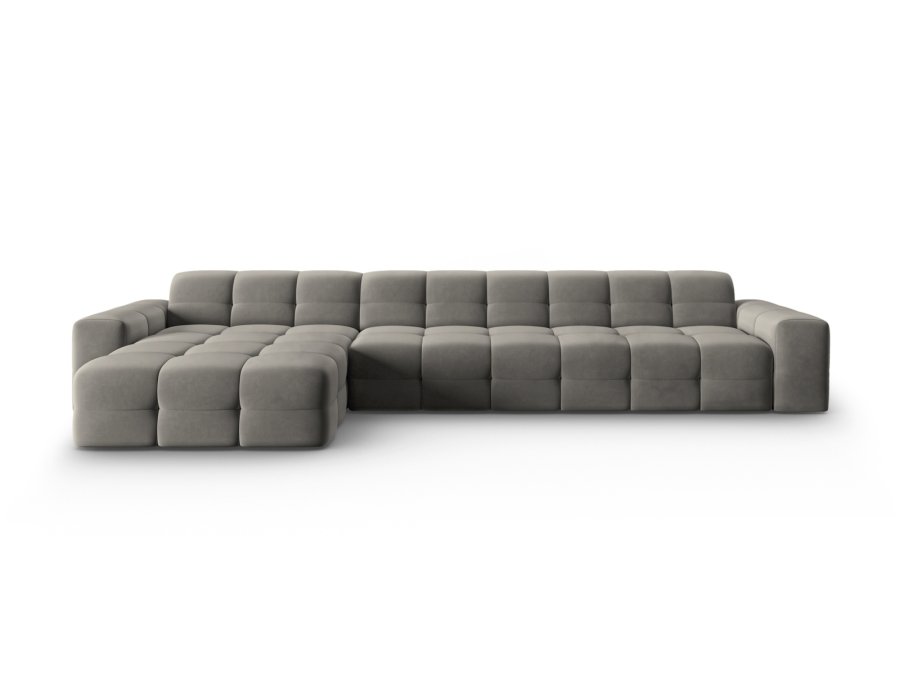 MICADONI Kendal hjrnesofa, venstre, 5 sder - antracitgr fljl og sort bgetr