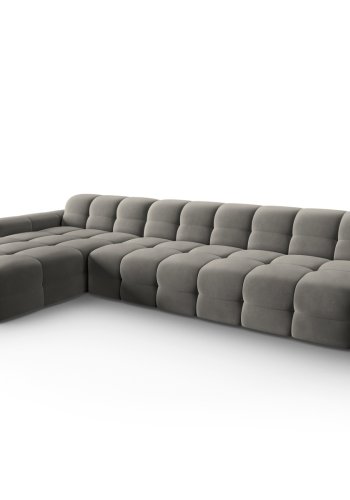 MICADONI Kendal hjrnesofa, venstre, 5 sder - antracitgr fljl og sort bgetr