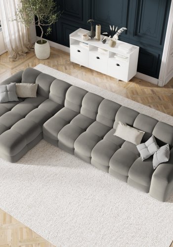 MICADONI Kendal hjrnesofa, venstre, 5 sder - antracitgr fljl og sort bgetr