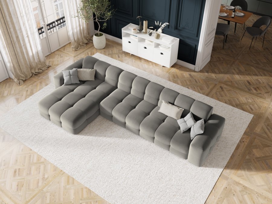 MICADONI Kendal hjrnesofa, venstre, 5 sder - antracitgr fljl og sort bgetr