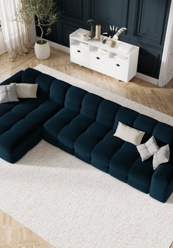 MICADONI Kendal hjrnesofa, venstre, 5 sder - bl fljl og sort bgetr