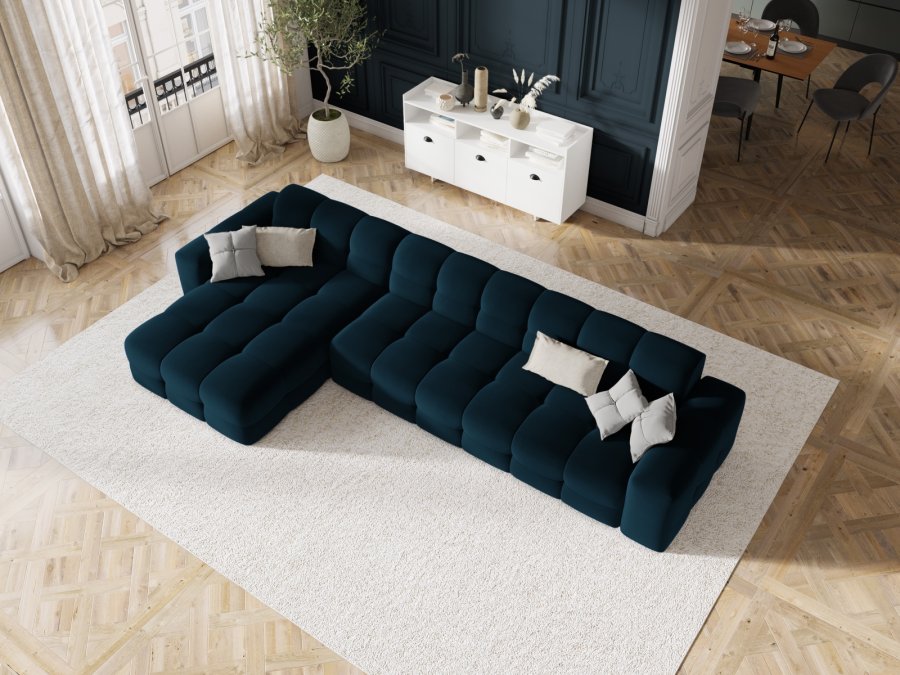 MICADONI Kendal hjrnesofa, venstre, 5 sder - bl fljl og sort bgetr