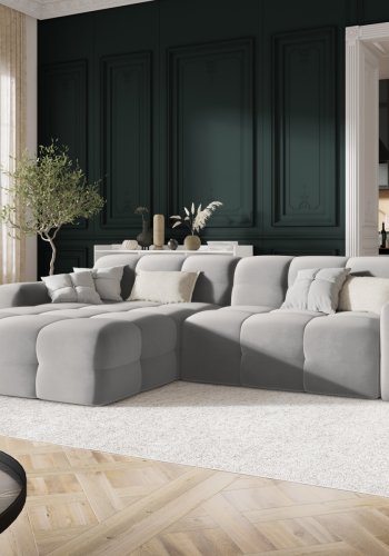 MICADONI Kendal hjrnesofa, venstre, 4 sder - gr fljl og sort bgetr