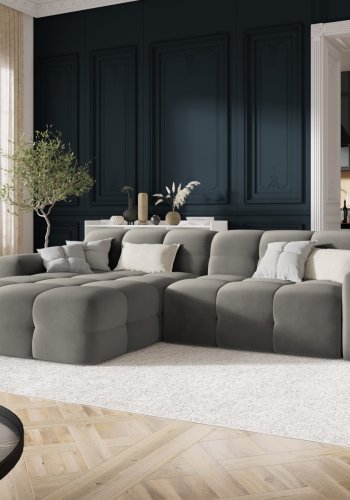 MICADONI Kendal hjrnesofa, venstre, 4 sder - antracitgr fljl og sort bgetr