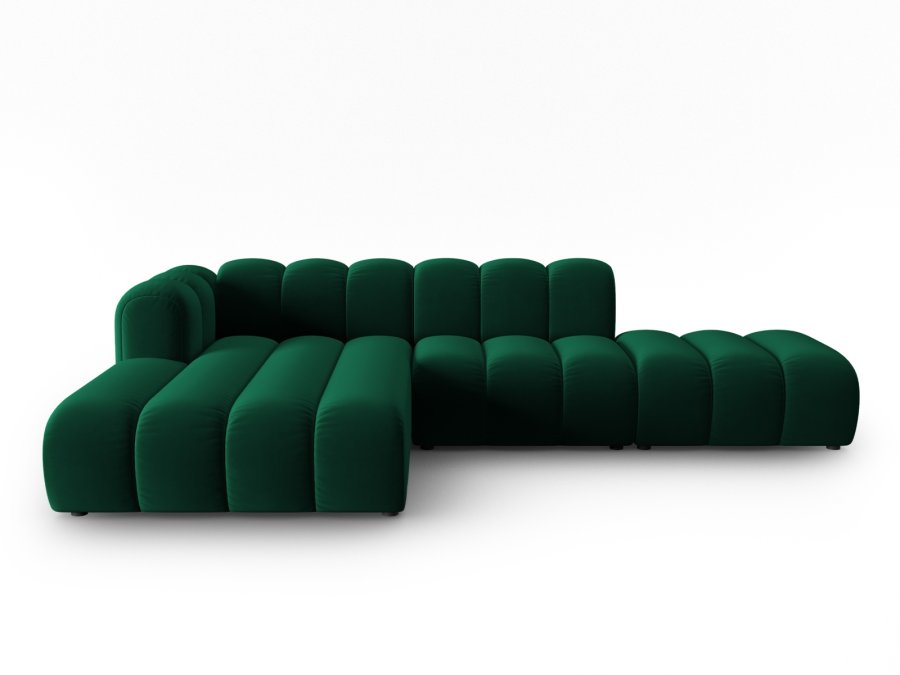 MICADONI Lupin Modular ben hjrnesofa, venstre, 5 sder - grn fljl og sort plast