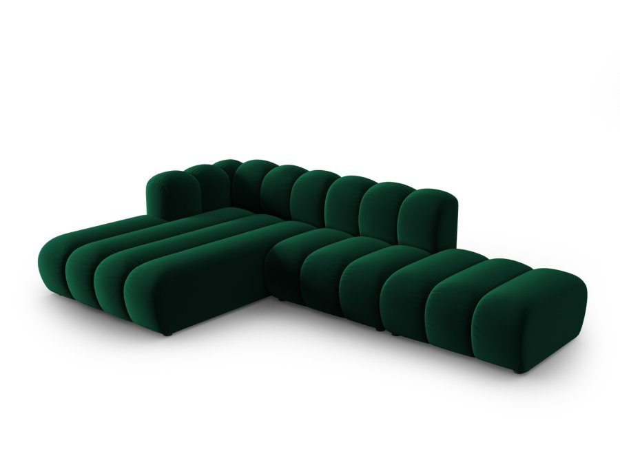 MICADONI Lupin Modular ben hjrnesofa, venstre, 5 sder - grn fljl og sort plast