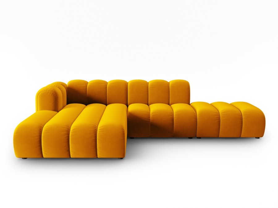 MICADONI Lupin Modular ben hjrnesofa, venstre, 5 sder - gul fljl og sort plast