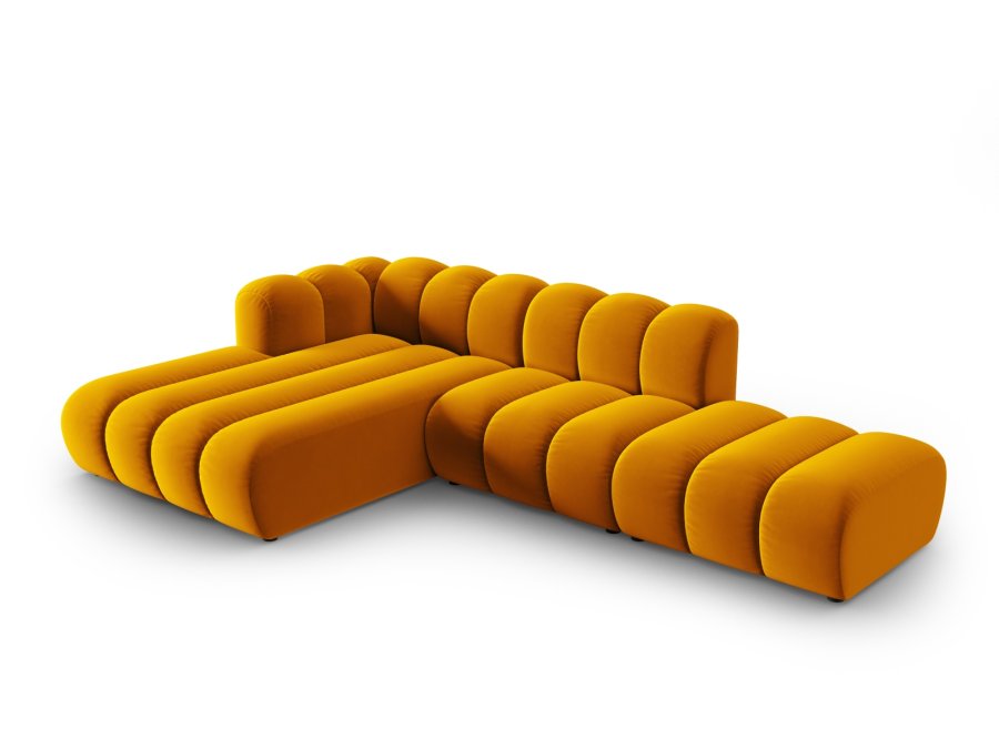 MICADONI Lupin Modular ben hjrnesofa, venstre, 5 sder - gul fljl og sort plast