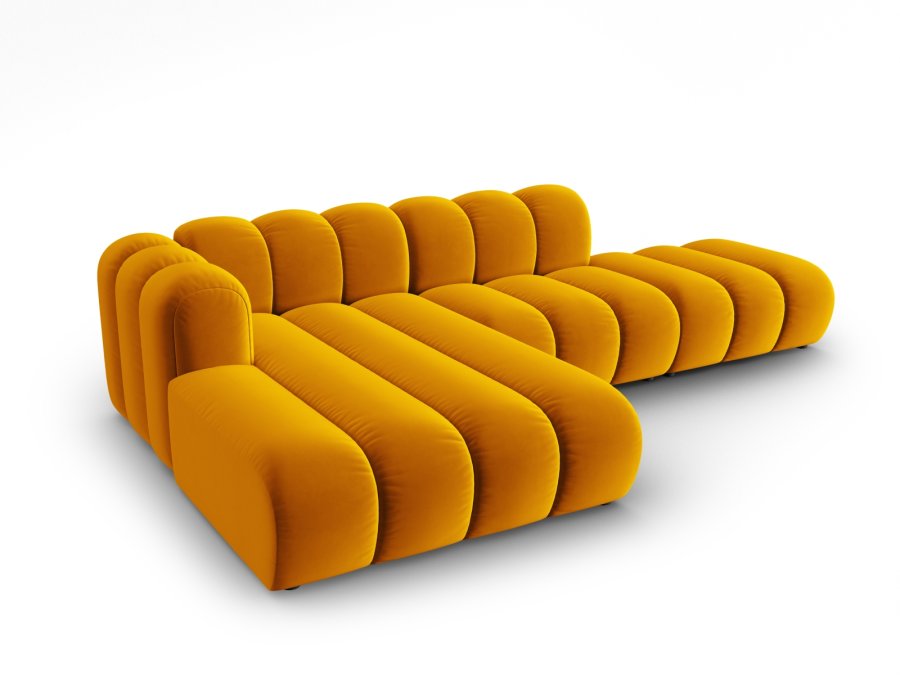 MICADONI Lupin Modular ben hjrnesofa, venstre, 5 sder - gul fljl og sort plast